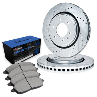 R1 Concepts® - Drilled and Slotted Front Brake Kit with Semi-Metalic Pads