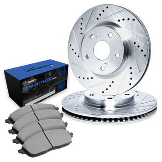 R1 Concepts® - Drilled and Slotted Front Brake Kit with Semi-Metalic Pads