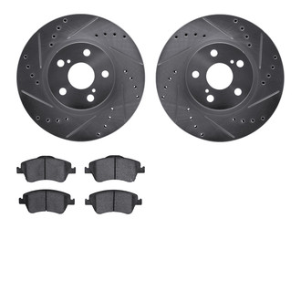 R1 Concepts® - Drilled and Slotted Front Brake Kit with Semi-Metalic Pads