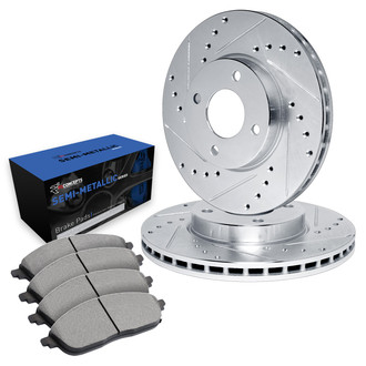 R1 Concepts® - Drilled and Slotted Front Brake Kit with Semi-Metalic Pads