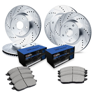R1 Concepts® - Drilled and Slotted Front and Rear Brake Kit with Semi-Metalic Pads