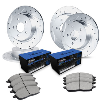 R1 Concepts® - Drilled and Slotted Front and Rear Brake Kit with Semi-Metalic Pads