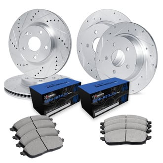 R1 Concepts® - Drilled and Slotted Front and Rear Brake Kit with Semi-Metalic Pads