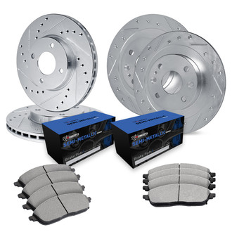 R1 Concepts® - Drilled and Slotted Front and Rear Brake Kit with Semi-Metalic Pads