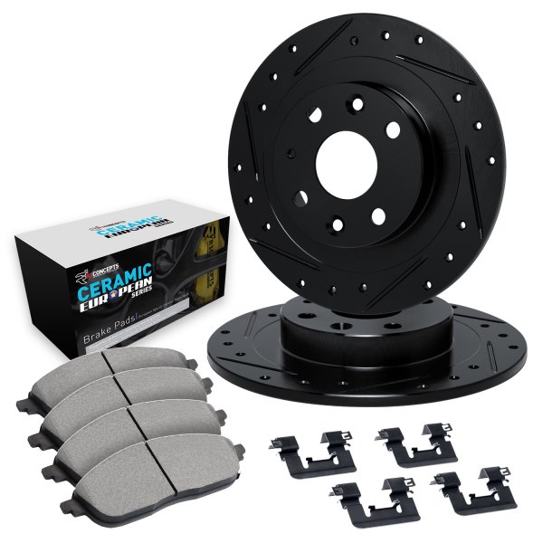  R1 Concepts® - Drilled and Slotted Rear Brake Kit with Euro Ceramic Pads