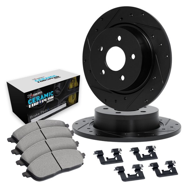  R1 Concepts® - Drilled and Slotted Rear Brake Kit with Euro Ceramic Pads