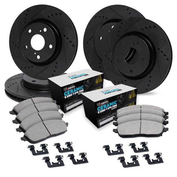  R1 Concepts® - Drilled and Slotted Front and Rear Brake Kit with Euro Ceramic Pads