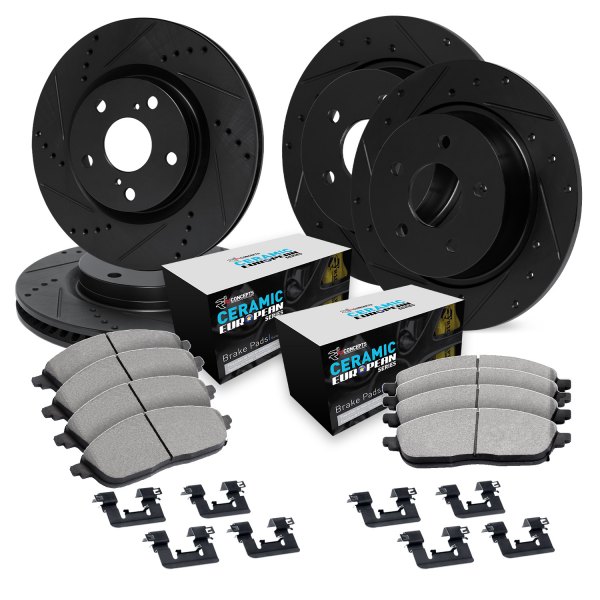  R1 Concepts® - Drilled and Slotted Front and Rear Brake Kit with Euro Ceramic Pads