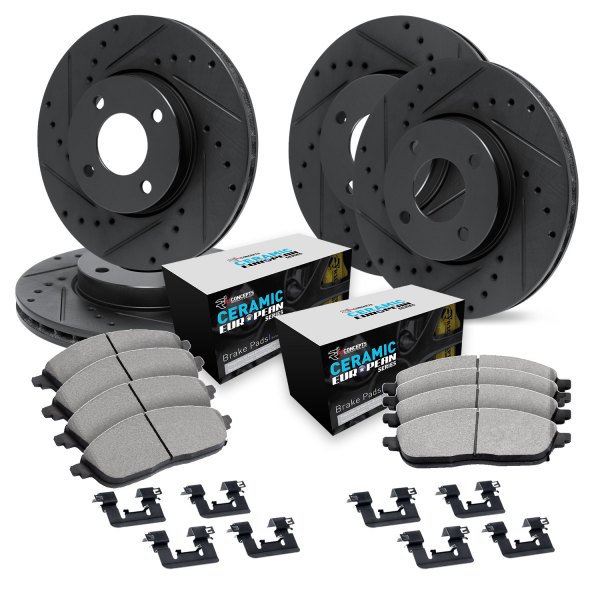  R1 Concepts® - Drilled and Slotted Front and Rear Brake Kit with Euro Ceramic Pads