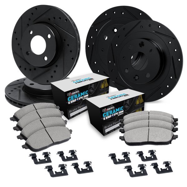  R1 Concepts® - Drilled and Slotted Front and Rear Brake Kit with Euro Ceramic Pads