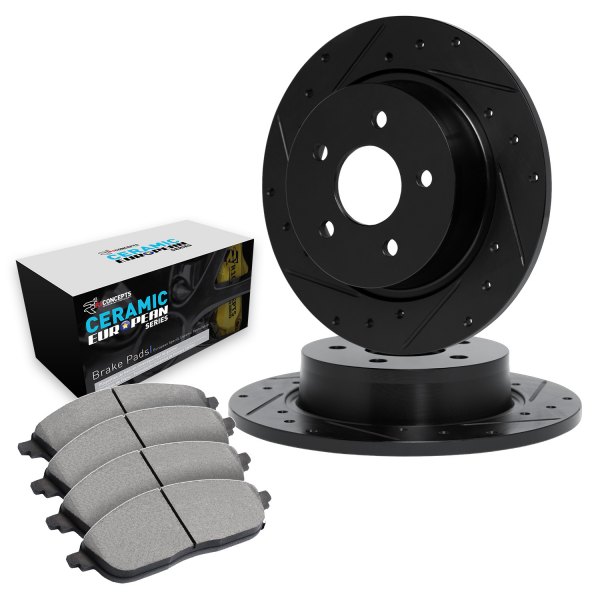  R1 Concepts® - Drilled and Slotted Rear Brake Kit with Euro Ceramic Pads