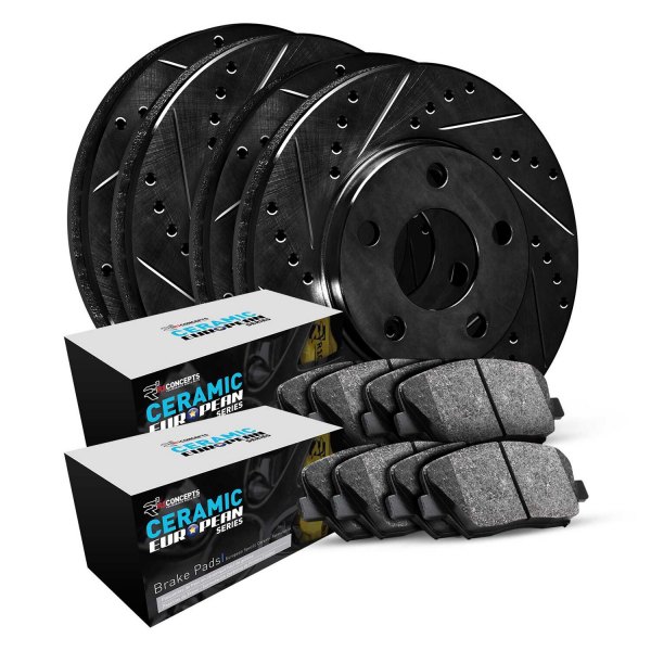  R1 Concepts® - Drilled and Slotted Front and Rear Brake Kit with Euro Ceramic Pads