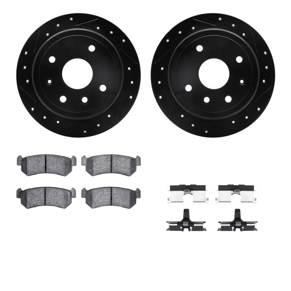  R1 Concepts® - Drilled and Slotted Rear Brake Kit with Optimum OE Pads