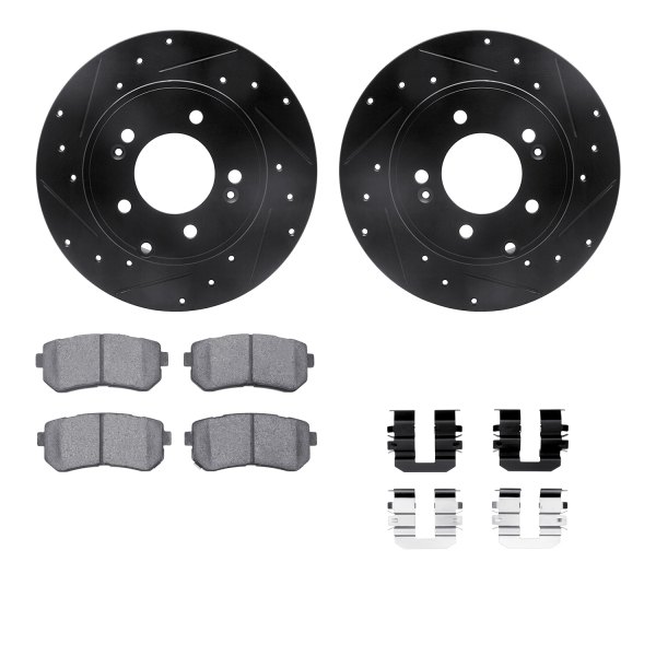  R1 Concepts® - Drilled and Slotted Rear Brake Kit with Optimum OE Pads