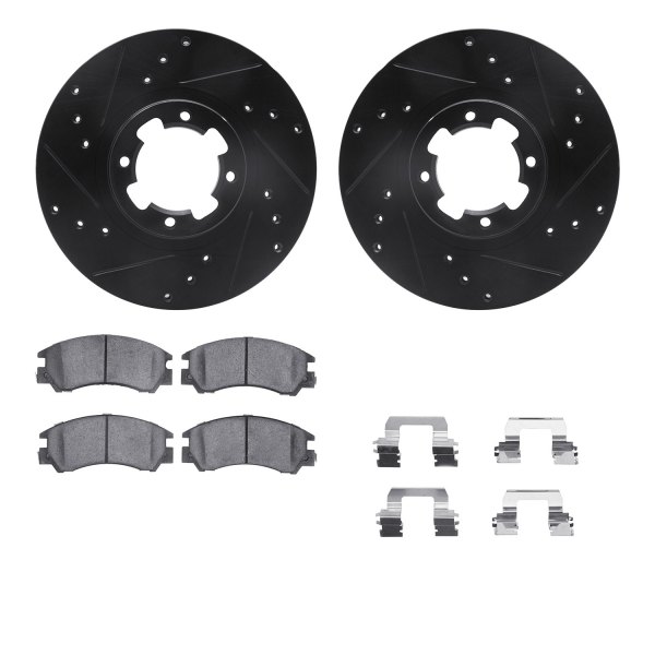  R1 Concepts® - Drilled and Slotted Front Brake Kit with Optimum OE Pads