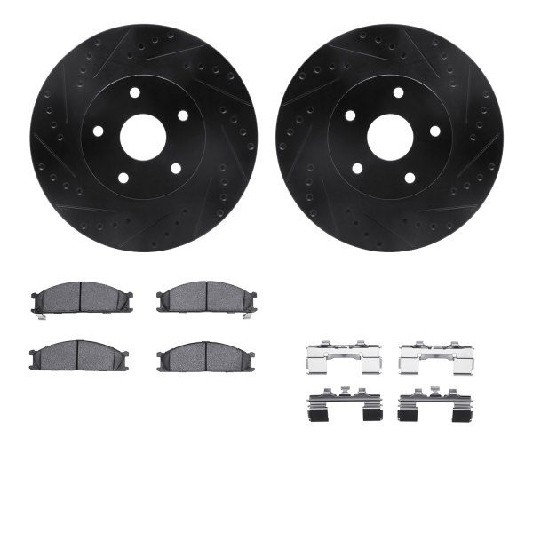  R1 Concepts® - Drilled and Slotted Front Brake Kit with Optimum OE Pads