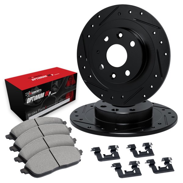  R1 Concepts® - Drilled and Slotted Rear Brake Kit with Optimum OE Pads