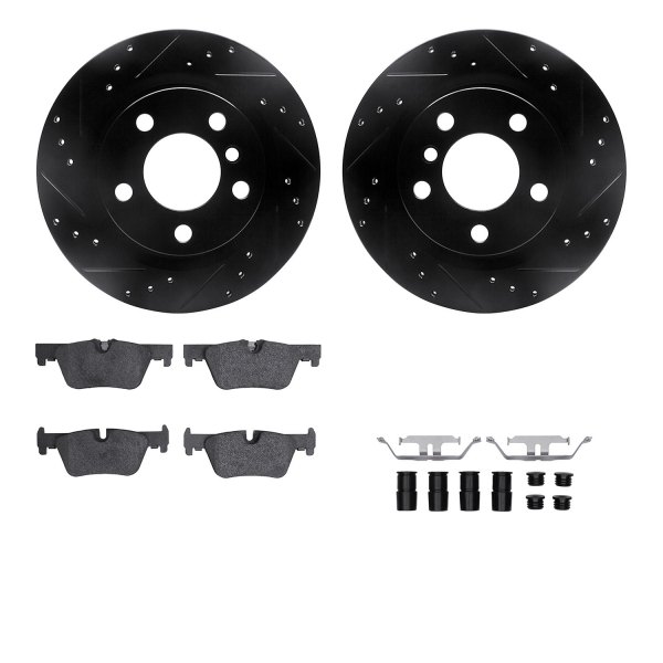  R1 Concepts® - Drilled and Slotted Rear Brake Kit with Optimum OE Pads