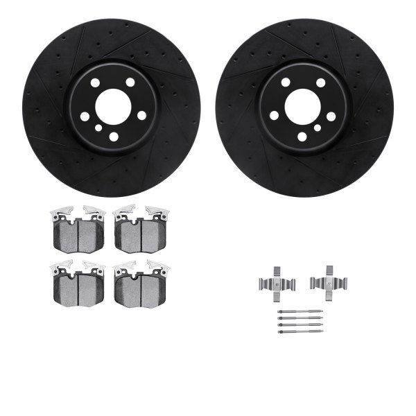  R1 Concepts® - Drilled and Slotted Front Brake Kit with Optimum OE Pads