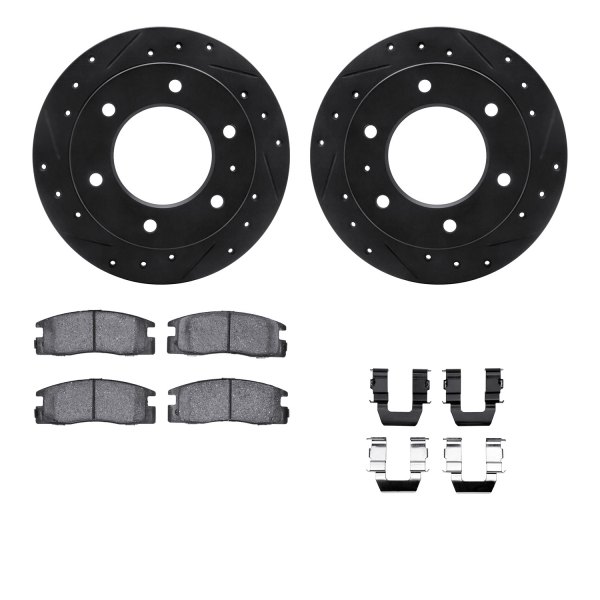  R1 Concepts® - Drilled and Slotted Rear Brake Kit with Optimum OE Pads