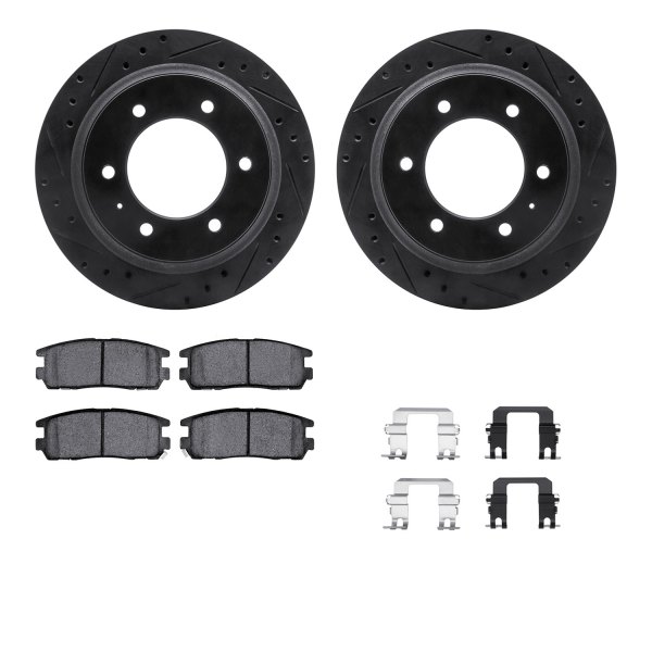  R1 Concepts® - Drilled and Slotted Rear Brake Kit with Optimum OE Pads