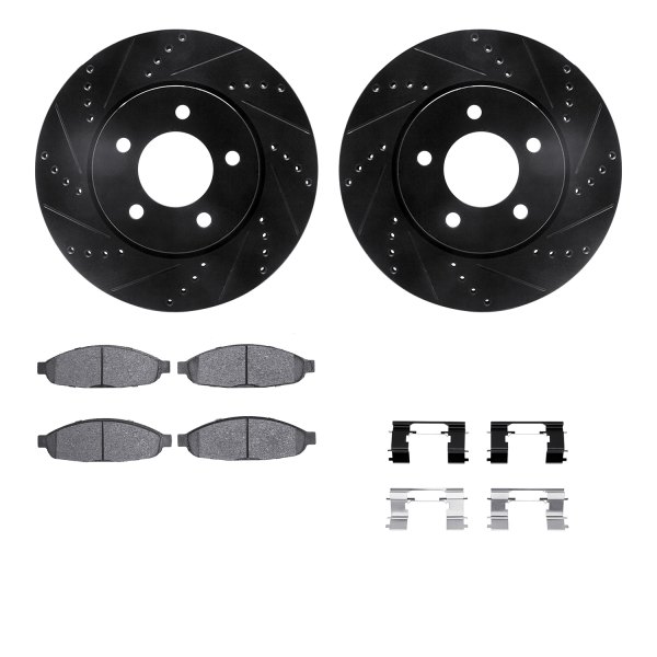  R1 Concepts® - Drilled and Slotted Front Brake Kit with Optimum OE Pads