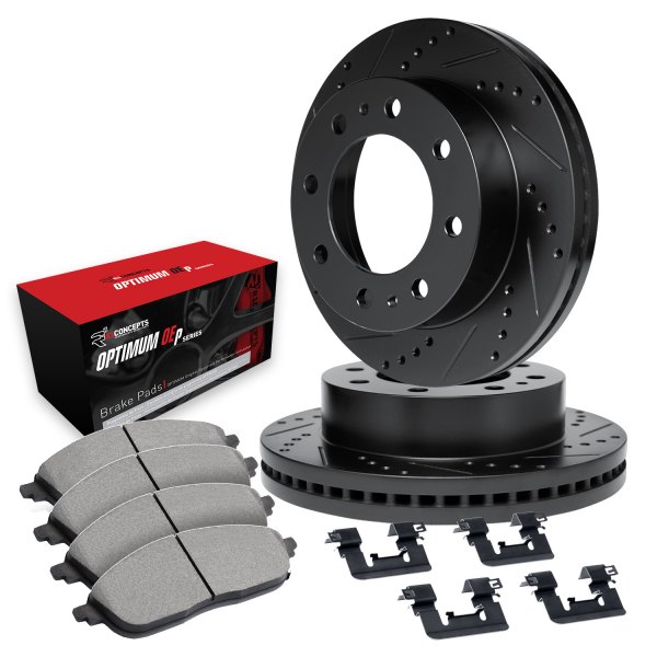  R1 Concepts® - Drilled and Slotted Front Brake Kit with Optimum OE Pads