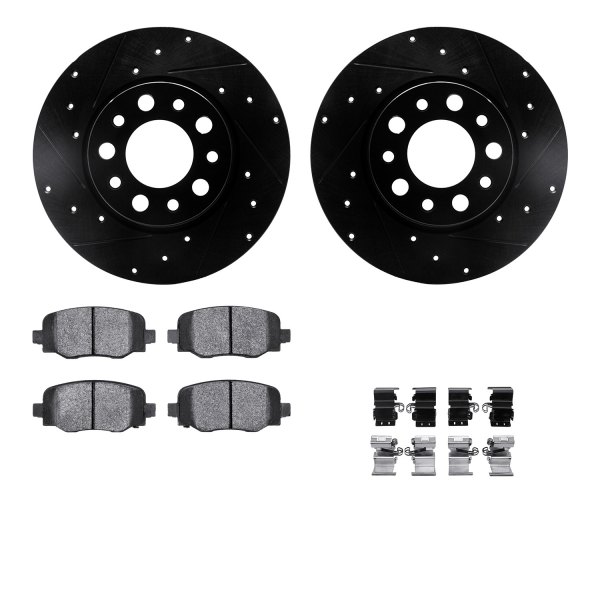  R1 Concepts® - Drilled and Slotted Rear Brake Kit with Optimum OE Pads