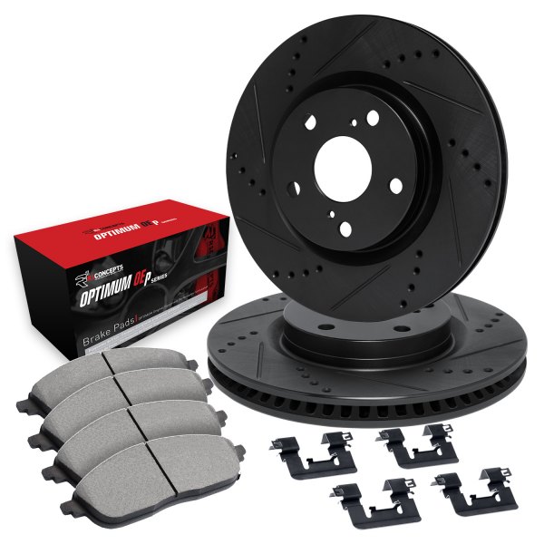  R1 Concepts® - Drilled and Slotted Front Brake Kit with Optimum OE Pads