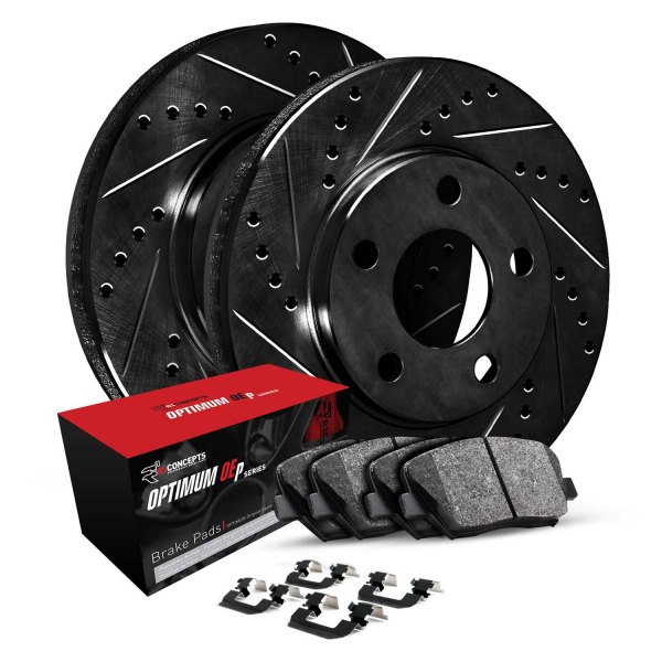  R1 Concepts® - Drilled and Slotted Front Brake Kit with Optimum OE Pads