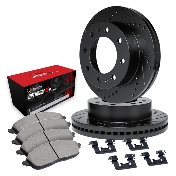  R1 Concepts® - Drilled and Slotted Rear Brake Kit with Optimum OE Pads