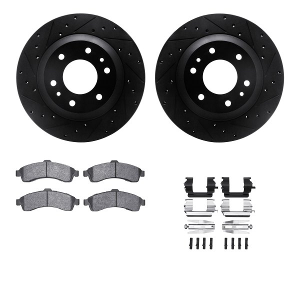  R1 Concepts® - Drilled and Slotted Front Brake Kit with Optimum OE Pads