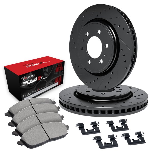  R1 Concepts® - Drilled and Slotted Front Brake Kit with Optimum OE Pads