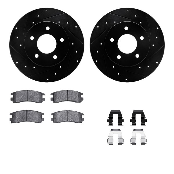  R1 Concepts® - Drilled and Slotted Rear Brake Kit with Optimum OE Pads