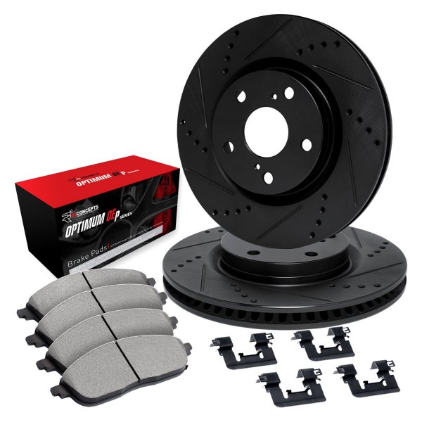  R1 Concepts® - Drilled and Slotted Front Brake Kit with Optimum OE Pads