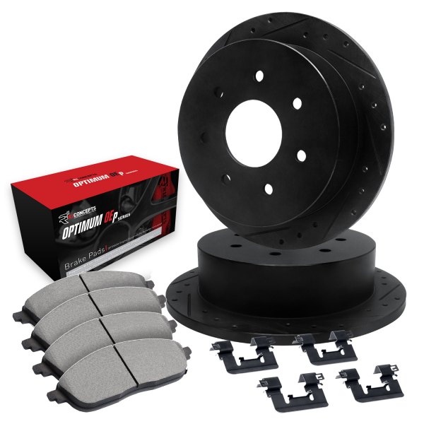  R1 Concepts® - Drilled and Slotted Rear Brake Kit with Optimum OE Pads