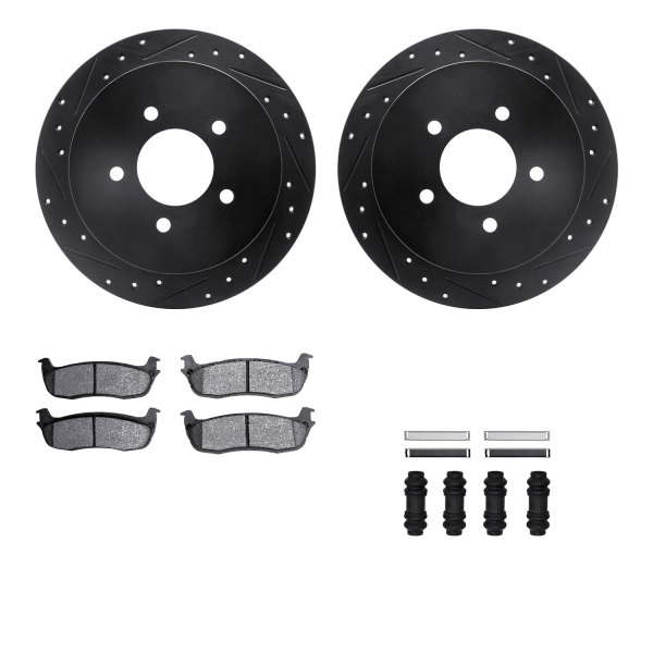  R1 Concepts® - Drilled and Slotted Rear Brake Kit with Optimum OE Pads