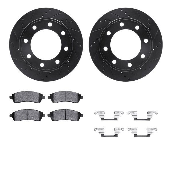  R1 Concepts® - Drilled and Slotted Rear Brake Kit with Optimum OE Pads