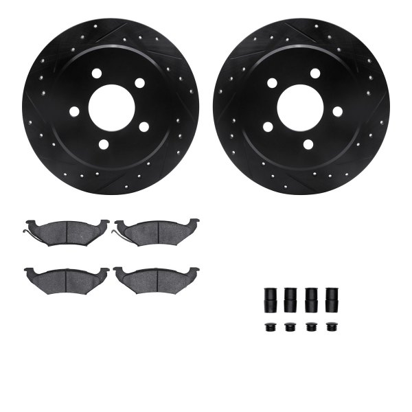  R1 Concepts® - Drilled and Slotted Rear Brake Kit with Optimum OE Pads