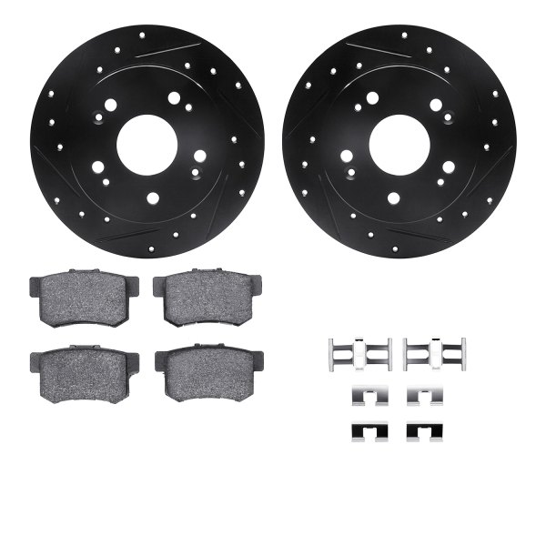  R1 Concepts® - Drilled and Slotted Rear Brake Kit with Optimum OE Pads