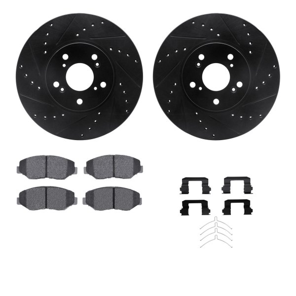  R1 Concepts® - Drilled and Slotted Front Brake Kit with Optimum OE Pads