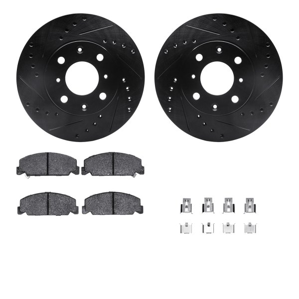  R1 Concepts® - Drilled and Slotted Front Brake Kit with Optimum OE Pads