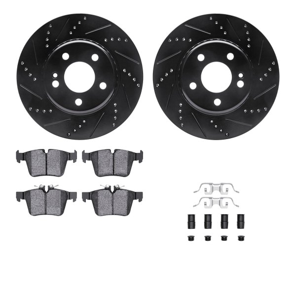  R1 Concepts® - Drilled and Slotted Rear Brake Kit with Optimum OE Pads