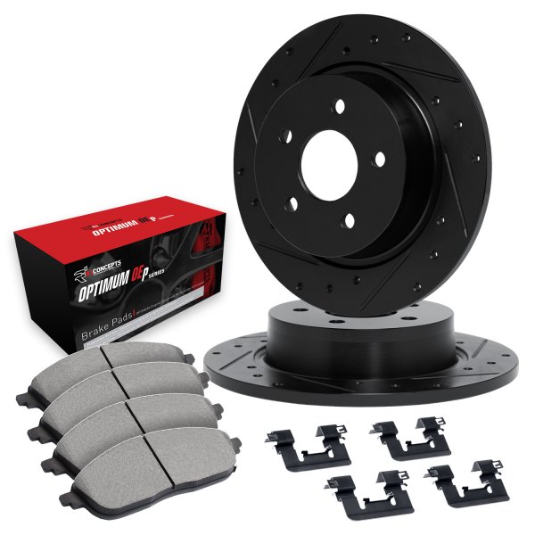  R1 Concepts® - Drilled and Slotted Rear Brake Kit with Optimum OE Pads