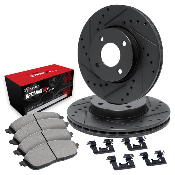  R1 Concepts® - Drilled and Slotted Front Brake Kit with Optimum OE Pads