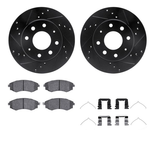  R1 Concepts® - Drilled and Slotted Front Brake Kit with Optimum OE Pads