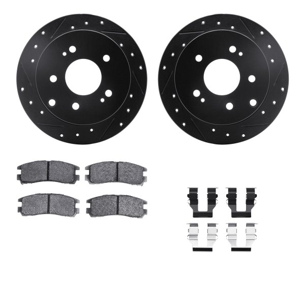  R1 Concepts® - Drilled and Slotted Rear Brake Kit with Optimum OE Pads