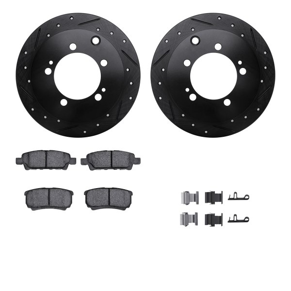  R1 Concepts® - Drilled and Slotted Rear Brake Kit with Optimum OE Pads