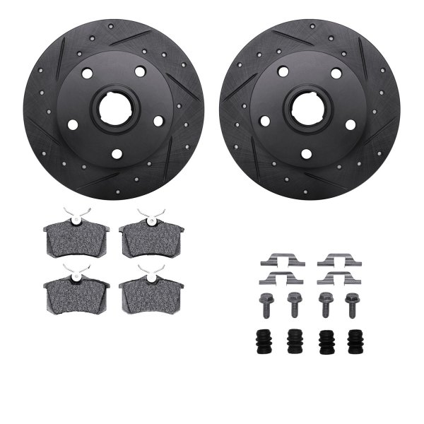  R1 Concepts® - Drilled and Slotted Rear Brake Kit with Optimum OE Pads