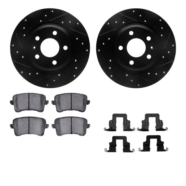  R1 Concepts® - Drilled and Slotted Rear Brake Kit with Optimum OE Pads